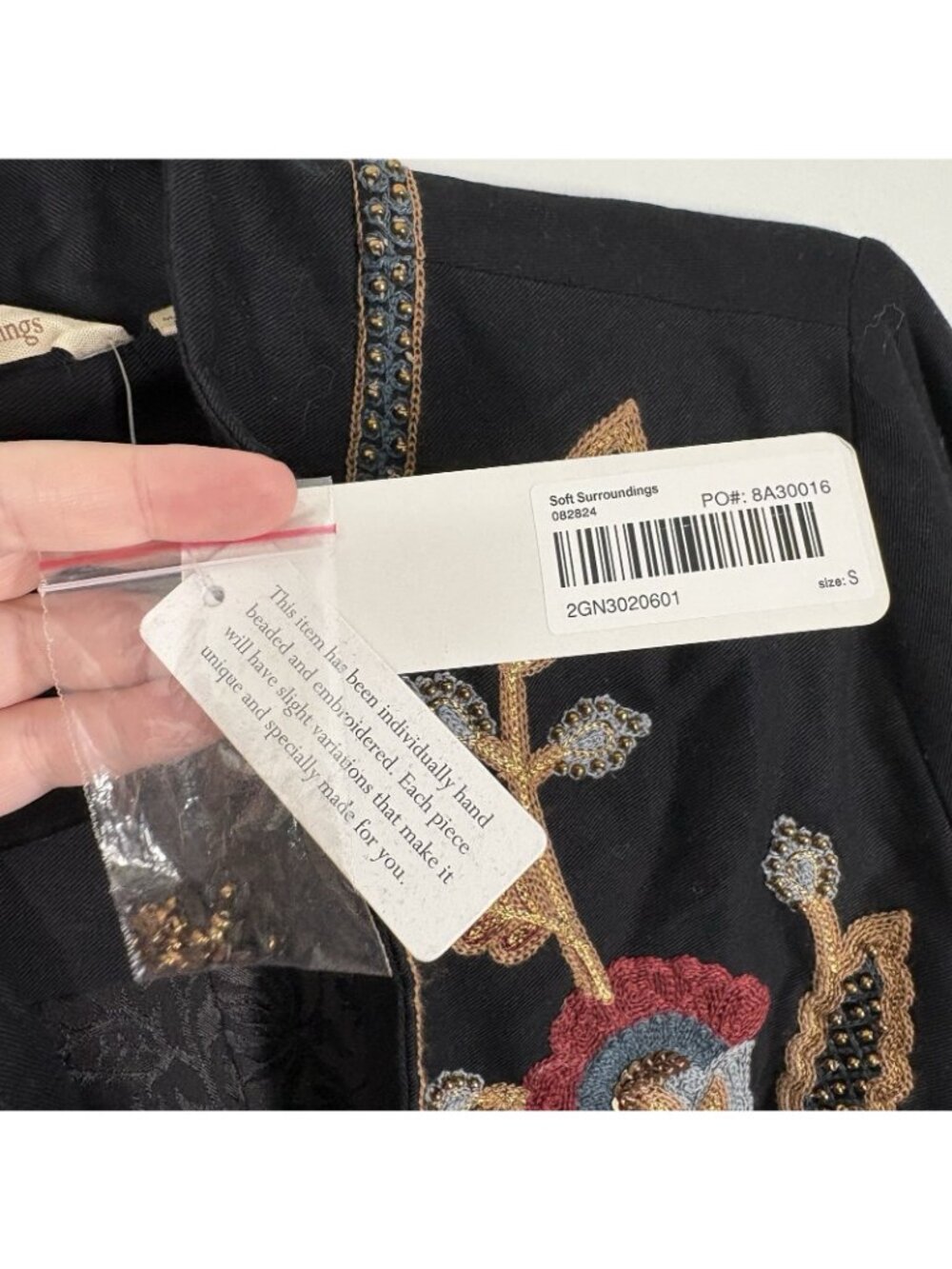 Soft Surroundings Womn S Black Boho Floral Embroidered Beaded Alamosa Jacket NWT - Picture 12 of 15